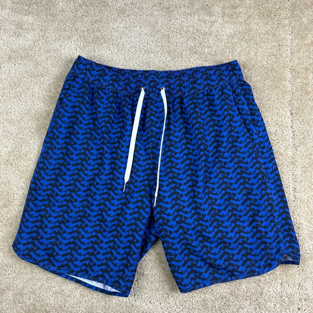 Fair Harbor mens Swim Trunks L Blue Brief Liner Board Shorts Bathing Suit 8"